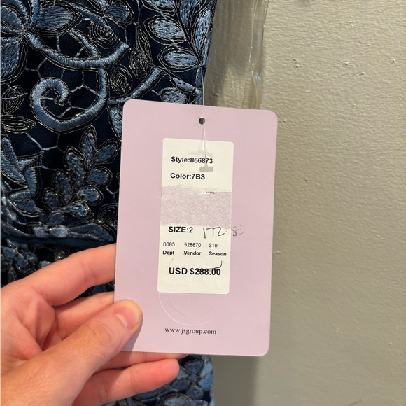 JS Collections Navy Embroidered Maxi Dress party cocktail elegant lace sheer - Picture 16 of 16